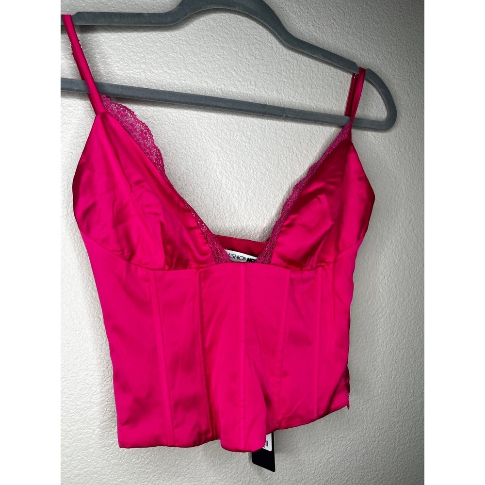 Fashionnova Mayita Satin Corset Top Hot Pink Sz S Feminine Party Romantic NWT - Picture 2 of 4